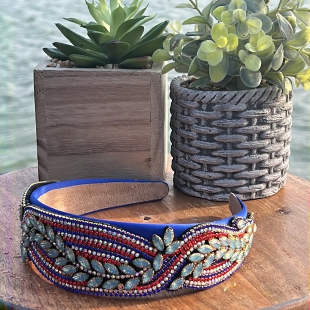 Embellished Blue Beaded Headband